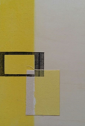 Cees Smit grafiek Karondruk, katoen en pigment op paneel. 30x20 cm.