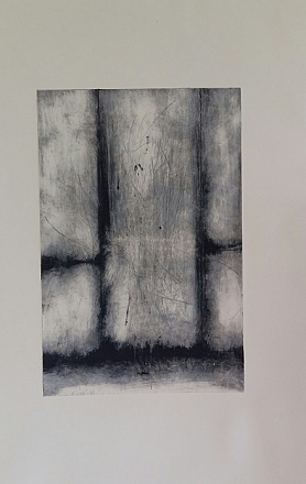 Cees Smit grafiek Het raam. Droge naald. 40x30 cm.